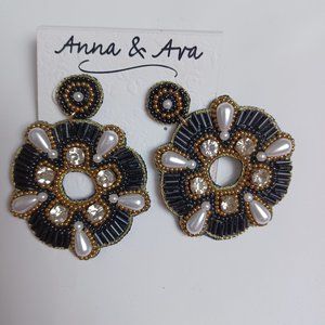Anna and Ava Black Beaded Earrings
